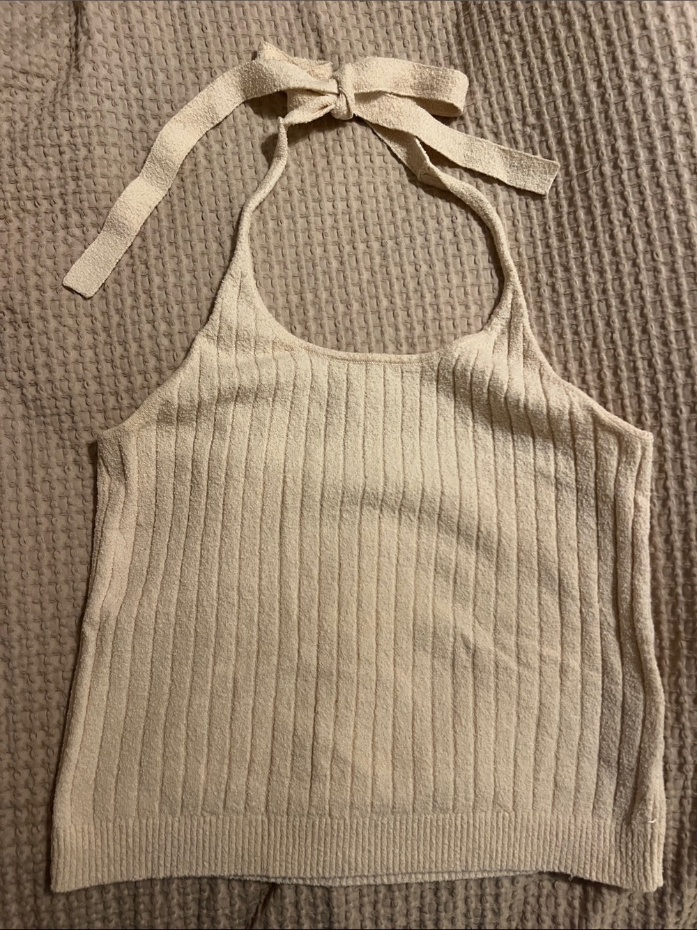 NWOT J Crew Tie-Neck Ribbed Knit Halter Tank - Cream
